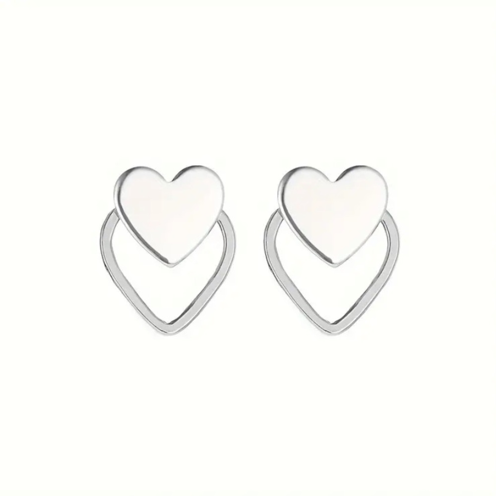 Women’s Silver Plated, Stainless Steel Double Heart Fashion Earrings.